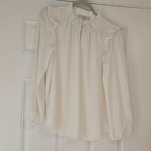LOFT Cream Ruffle Long Sleeve Blouse, NWT, Medium